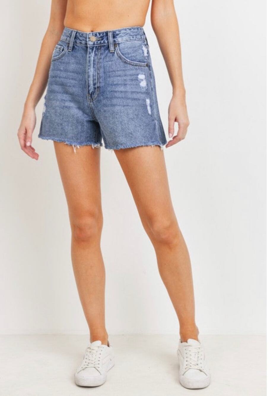The Drop High Rise 7” Raw Hem Jean Shorts Size 29 Blue